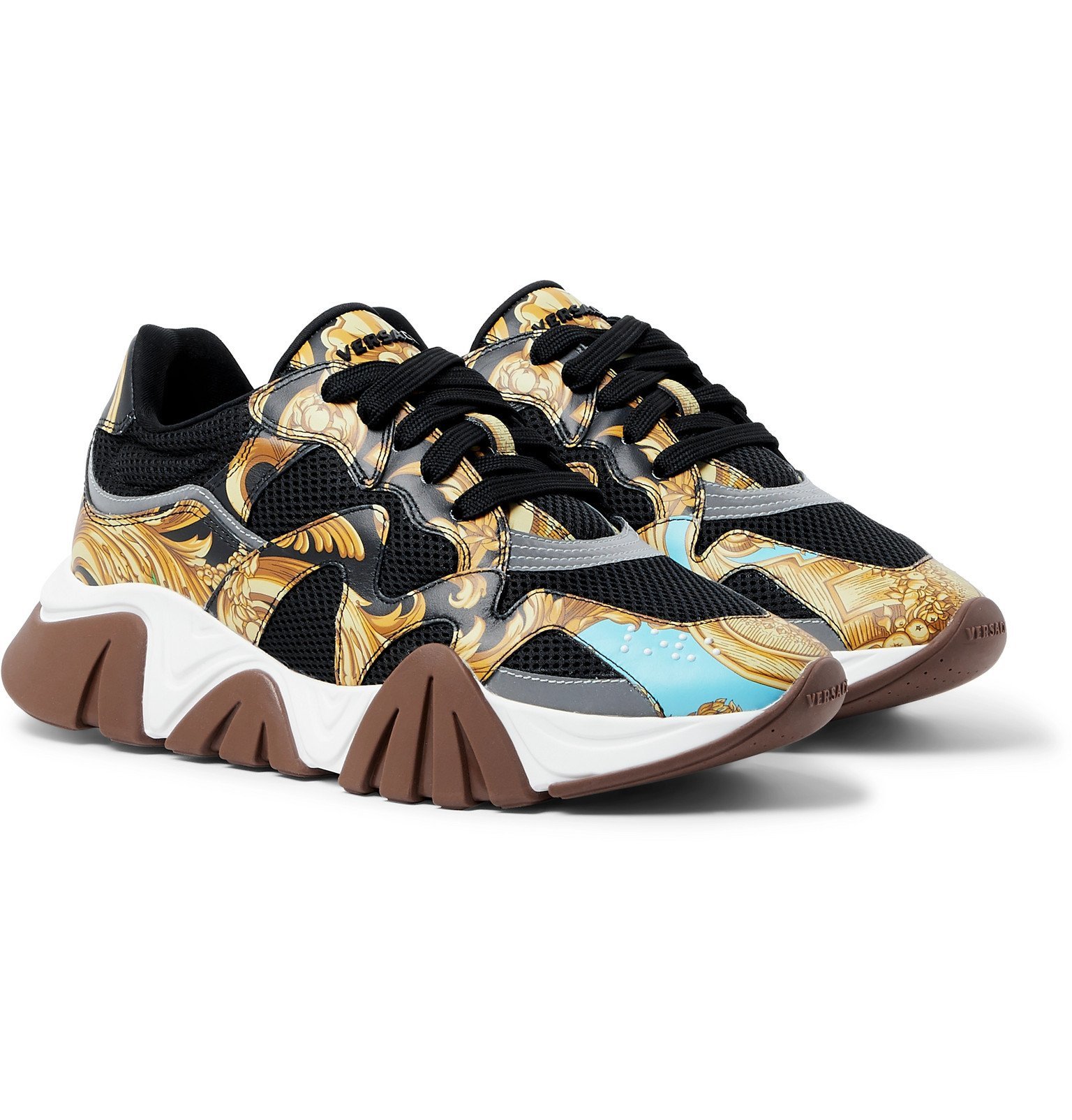 Versace - Squalo Printed Leather and Mesh Sneakers - Black Versace