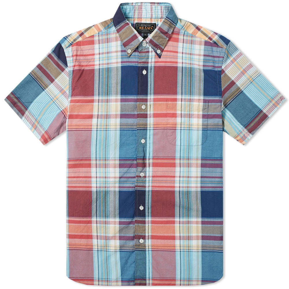 Beams Plus Short Sleeve Madras Check Shirt Navy Beams F