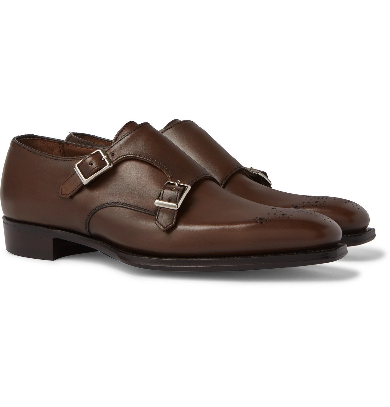 Kingsman - George Cleverley Perforated Leather Monk-Strap Shoes - Brown ...