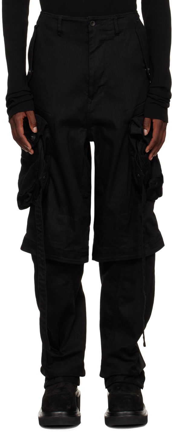 Julius Black Layered Gas Mask Cargo Pants Julius