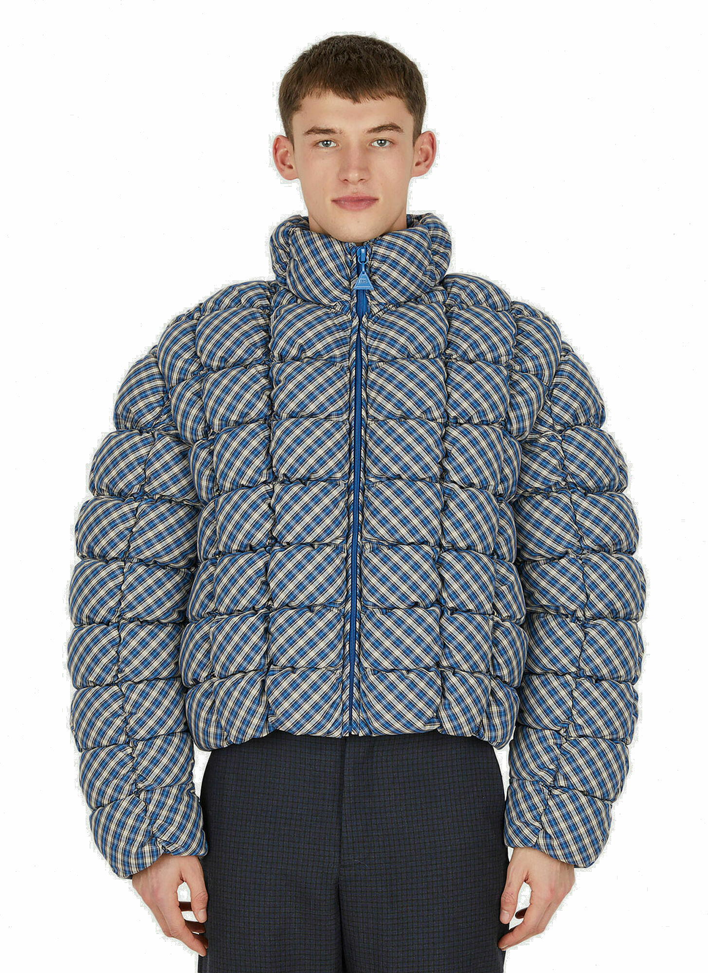 Plaid Puffer Jacket in Blue ERL