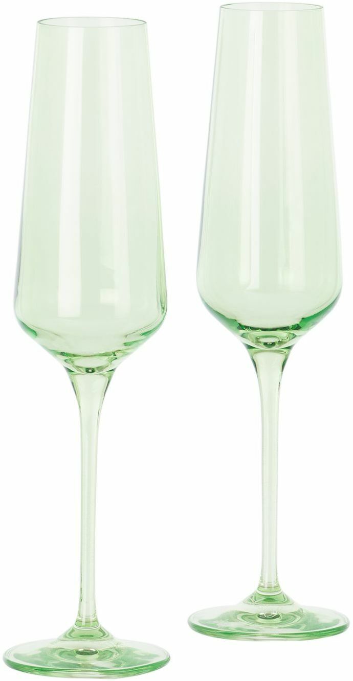 Estelle Colored Glass Green Champagne Flute Glasses Set, 10 oz