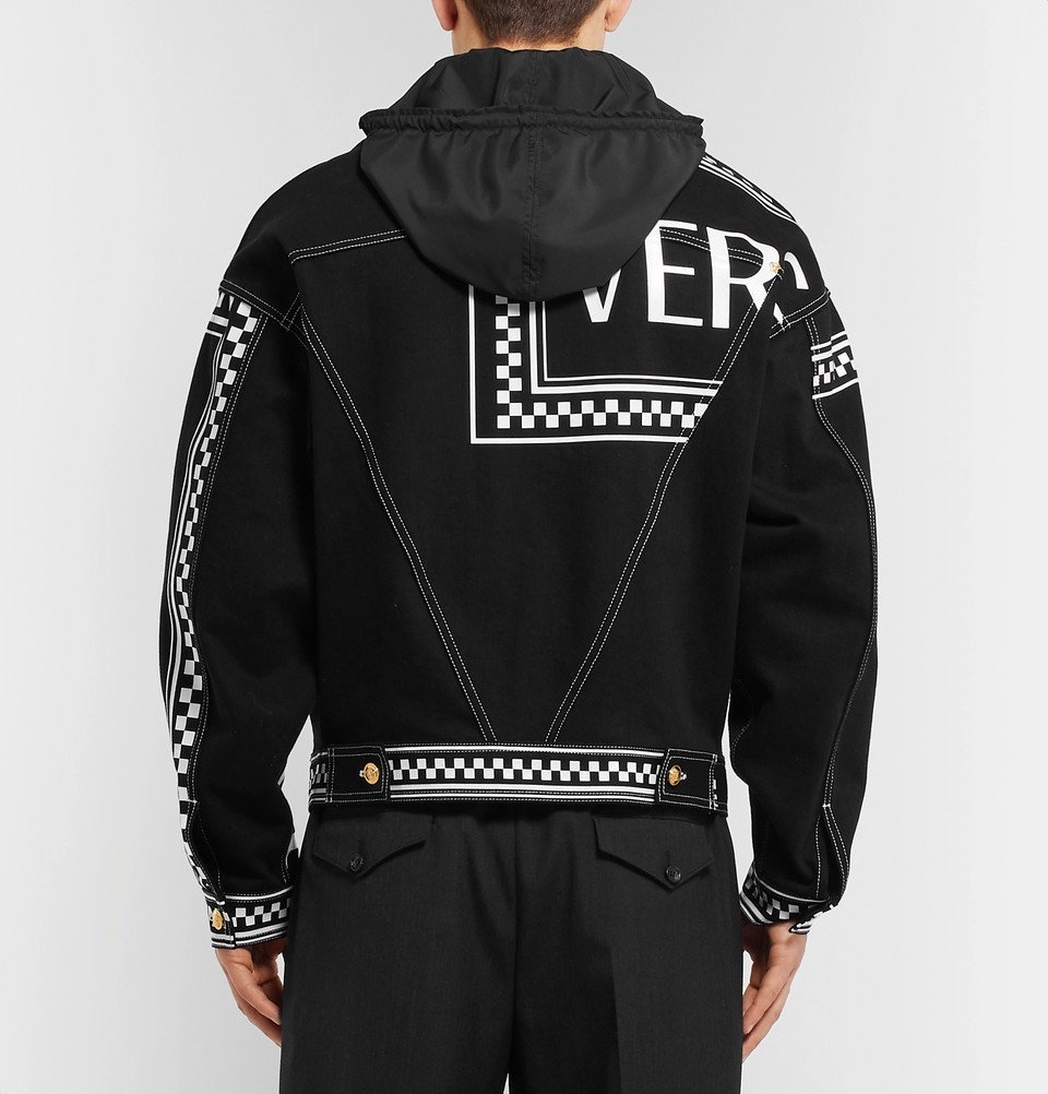Versace - Logo-Print Hooded Denim Jacket - Black Versace