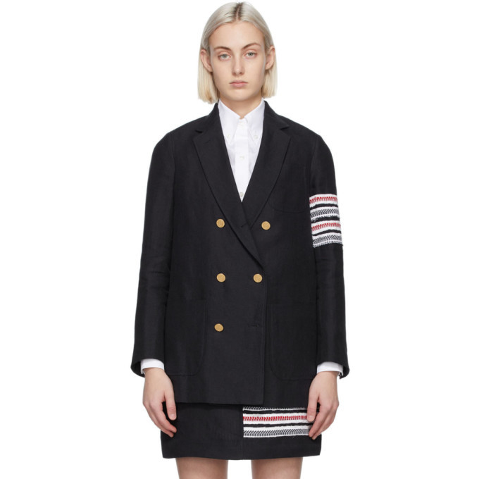 Thom Browne Navy Sack 4-Bar Double-Breasted Blazer Thom Browne