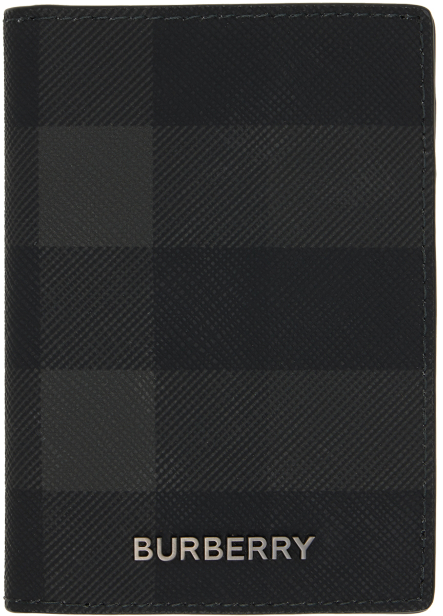 Burberry Black & Gray Check Bifold Wallet Burberry