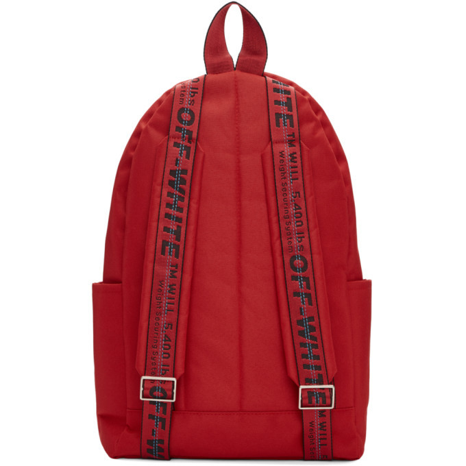 red backpack with white straps