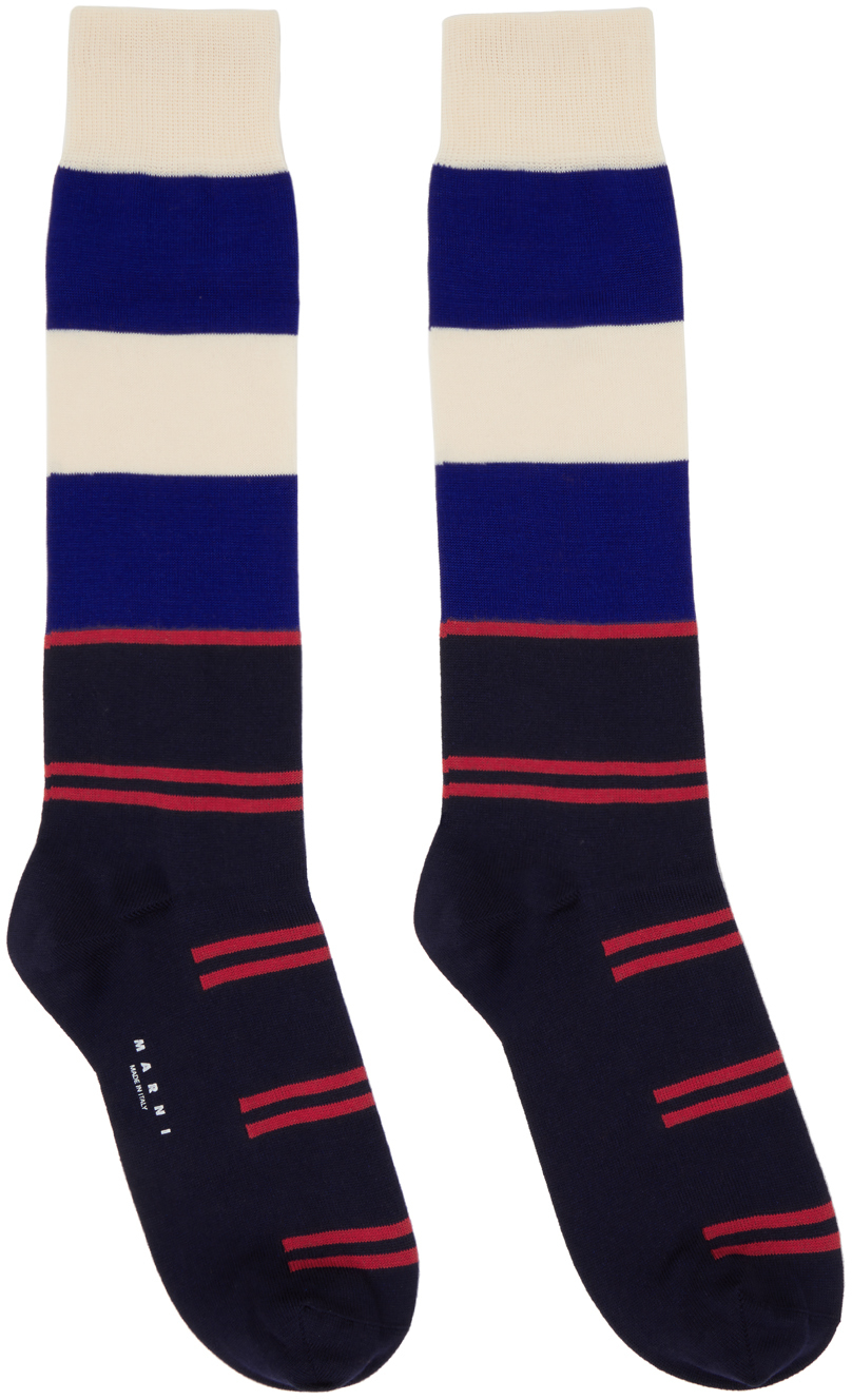 Marni Navy & OffWhite Stripe Socks Marni