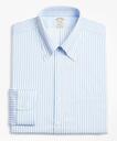 Brooks Brothers Men's Stretch Soho Extra-Slim-Fit Dress Shirt, Non-Iron Twill Button-Down Collar Bold Stripe | Light Blue