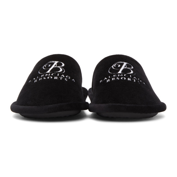 Balenciaga Black Towel Velvet Logo Slippers Balenciaga