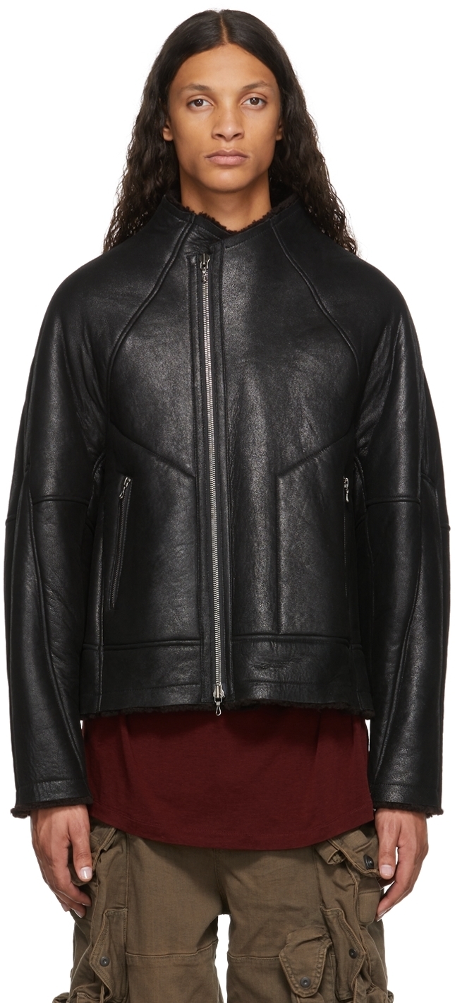 Julius Black Shearling Leather Coat Julius