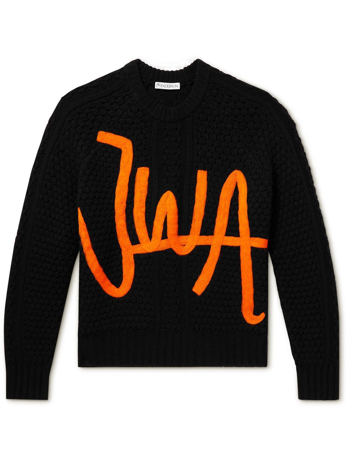 JW Anderson - Logo-Appliquéd Cable-Knit Wool Sweater - Black JW Anderson