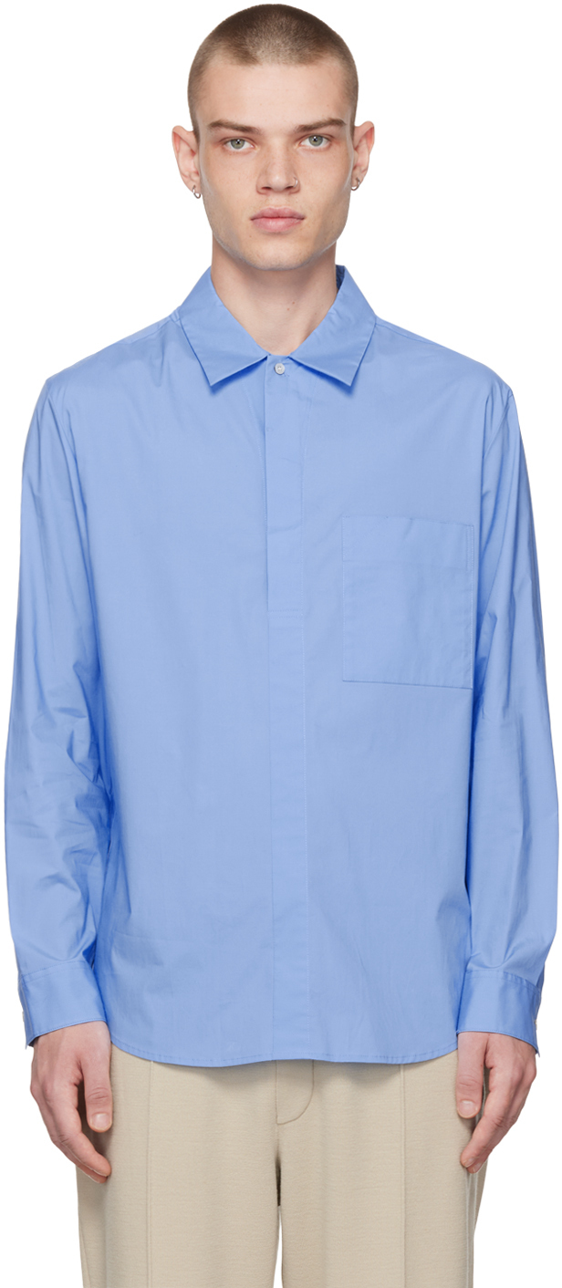 Solid Homme Blue Half-Button Shirt Solid Homme