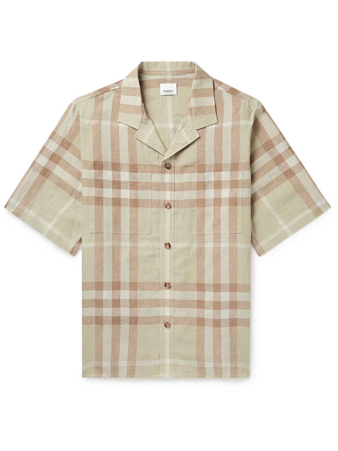 Burberry - Oversized Camp-Collar Checked Linen Shirt - Neutrals Burberry