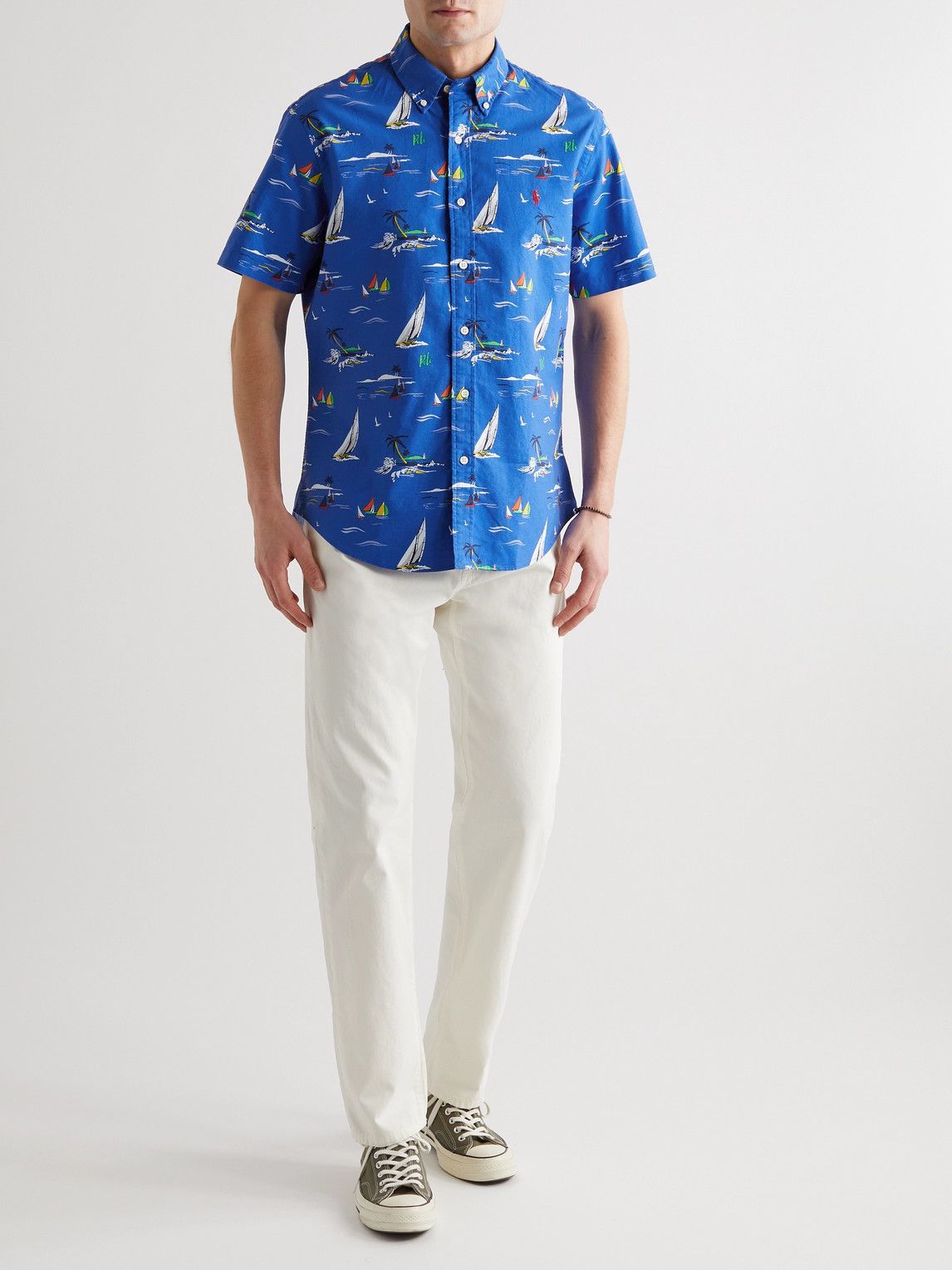 Polo Ralph Lauren - Slim-Fit Button-Down Collar Printed Oxford Cotton Shirt - Blue