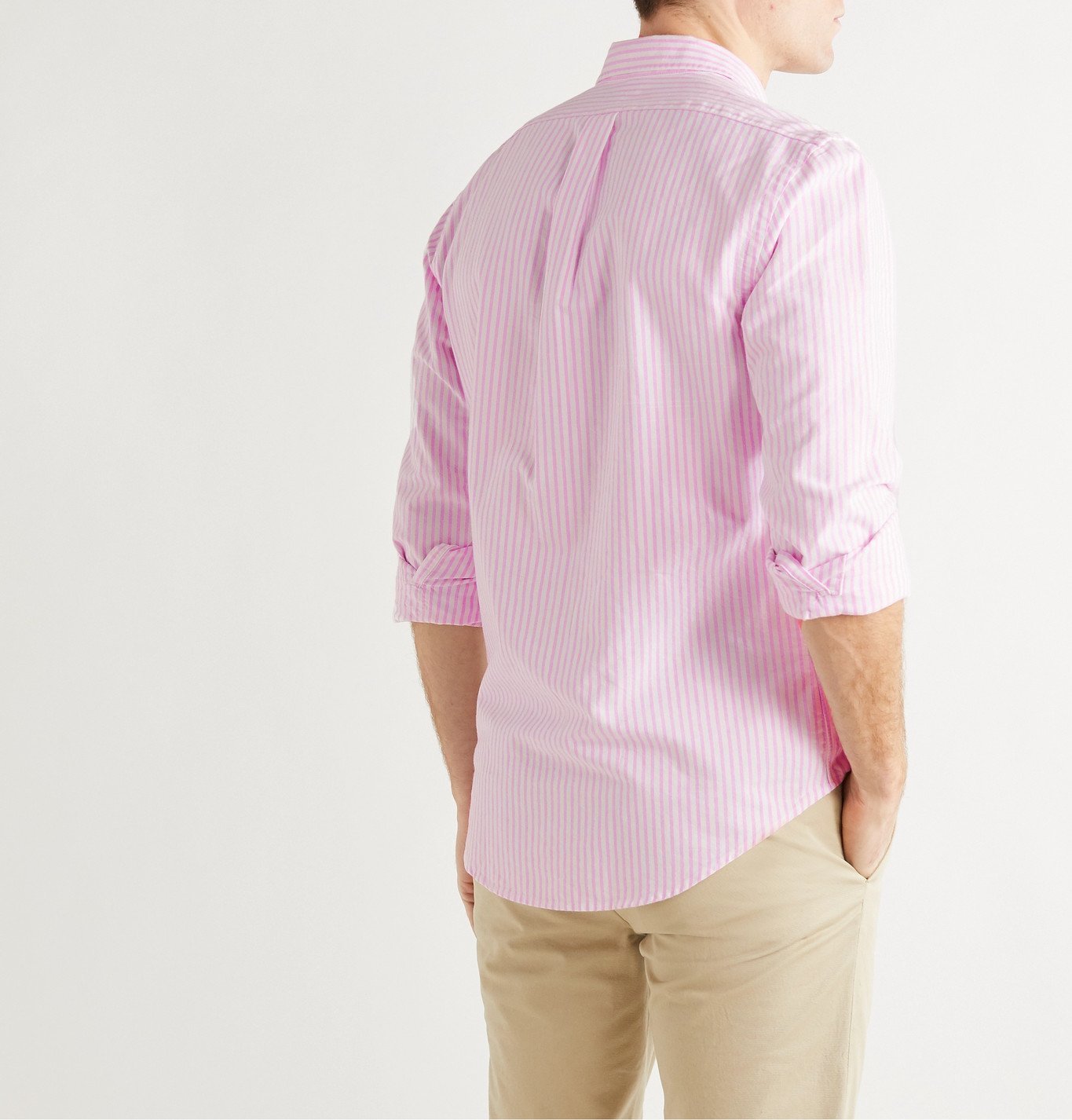 POLO RALPH LAUREN - Slim-Fit Button-Down Collar Striped Cotton Oxford Shirt  - Pink Polo Ralph Lauren