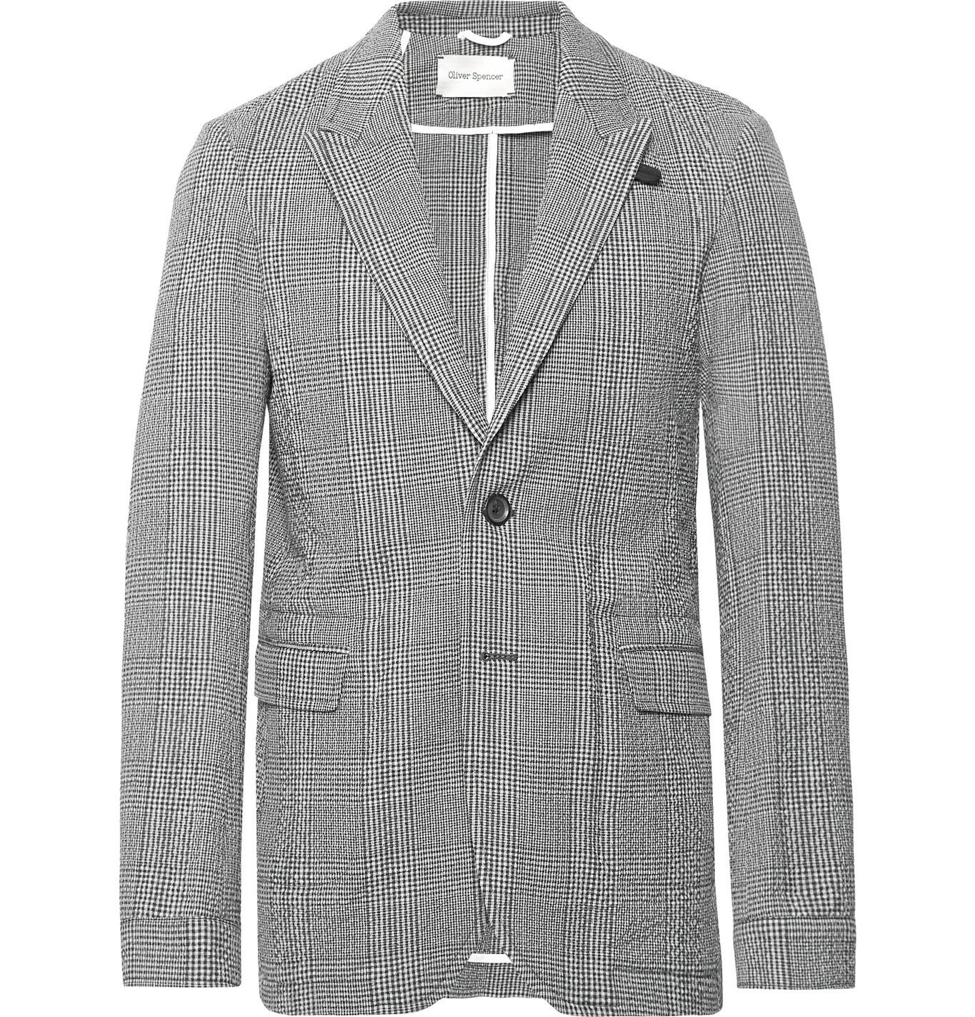 Oliver Spencer - Midnight-Blue Brookes Slim-Fit Checked Cotton-Blend Seersucker Suit Jacket - Blue