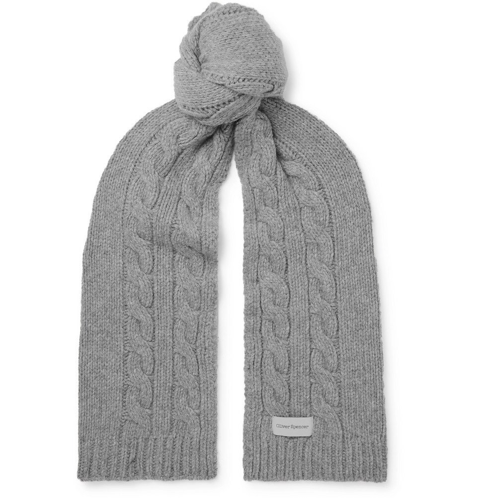 Photo: Oliver Spencer - Arbury Cable-Knit Mélange Wool Scarf - Gray