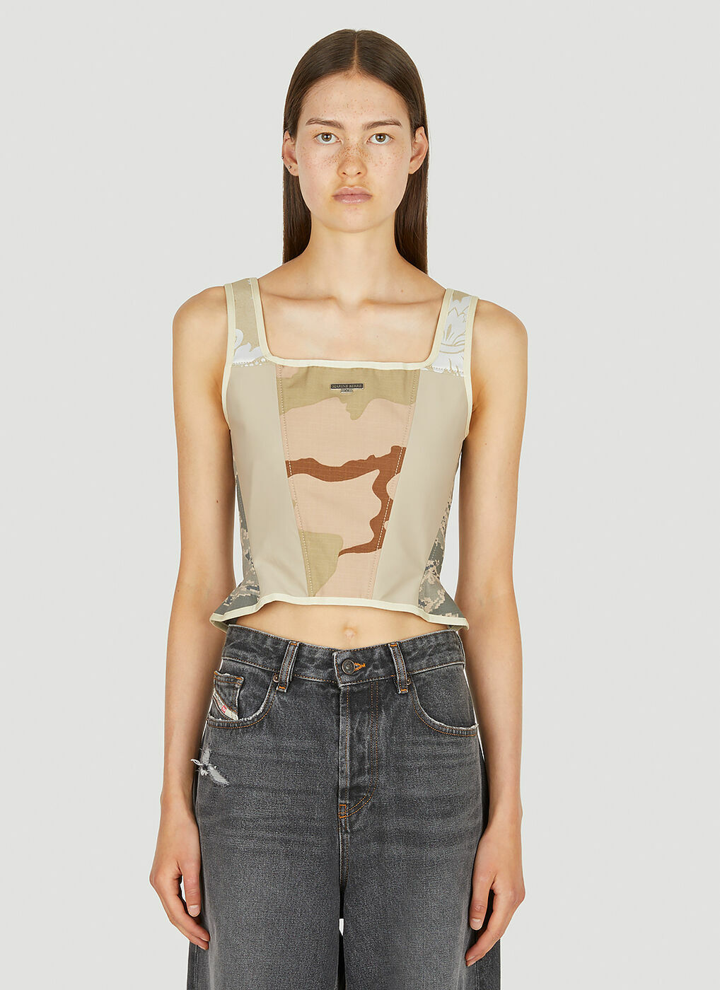 Desert Damask Corset Top in Beige Marine Serre