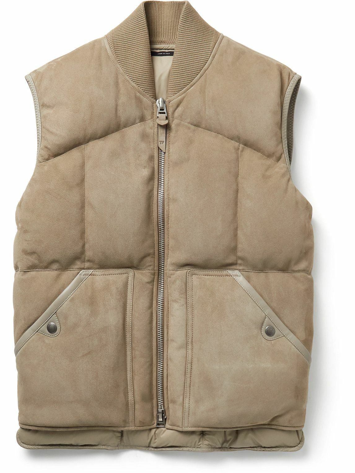 Photo: TOM FORD - Leather-Trimmed Quilted Suede Down Gilet - Brown