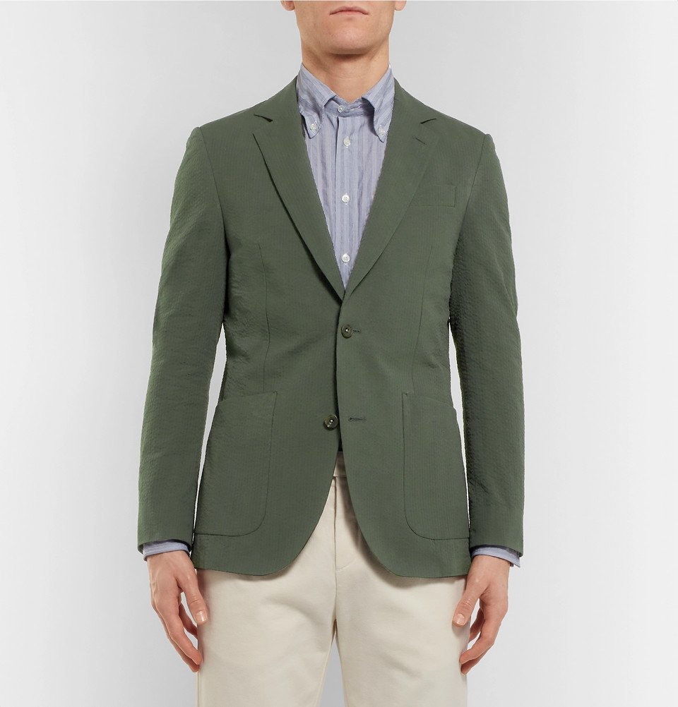 Richard James - Forest-Green Unstructured Cotton-Seersucker Blazer ...