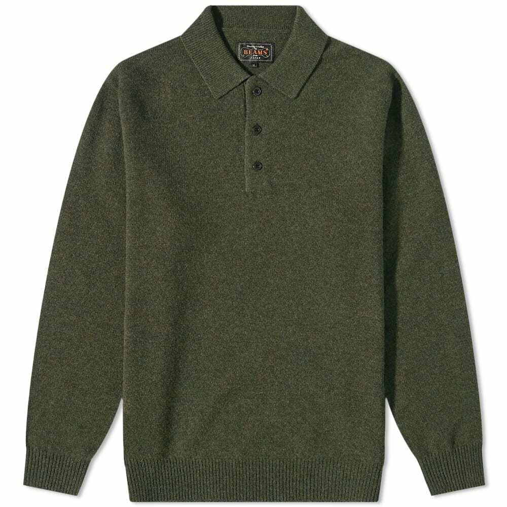 Beams Plus Men's Knit Polo Shirt in Green Beams Plus