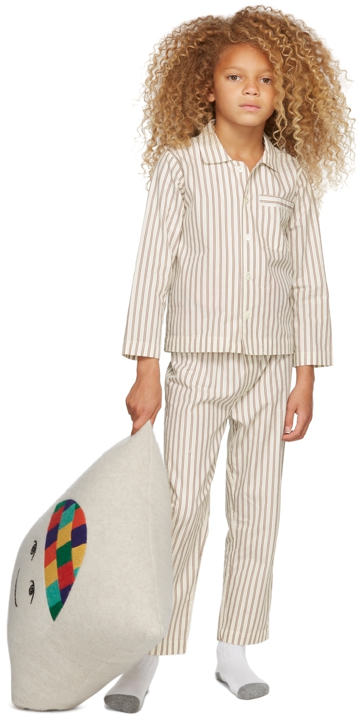 Photo: Tekla Kids SSENSE Exclusive Kids White & Brown Striped Sleepwear Set