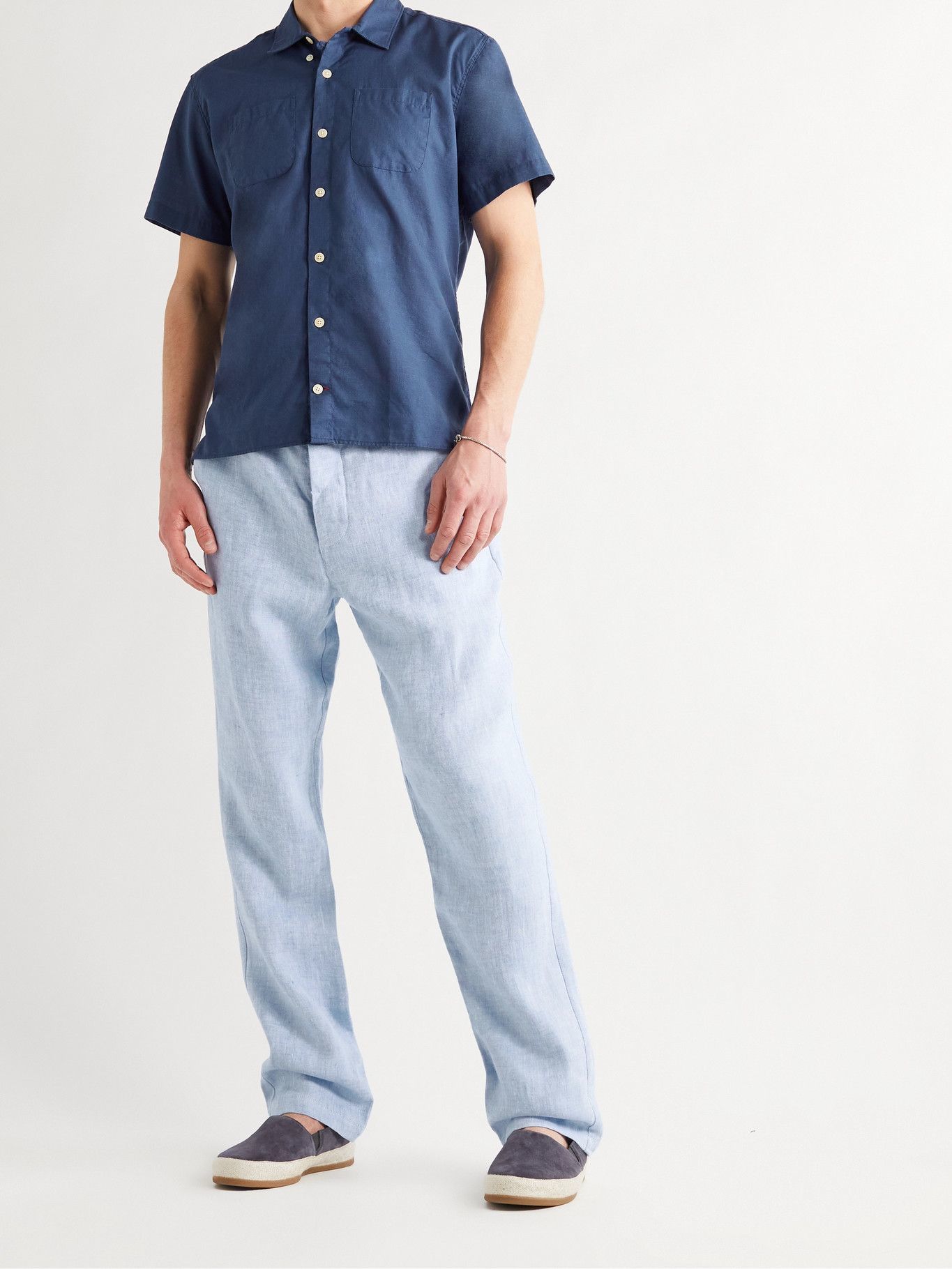 OLIVER SPENCER - Convertible-Collar Cotton Shirt - Blue