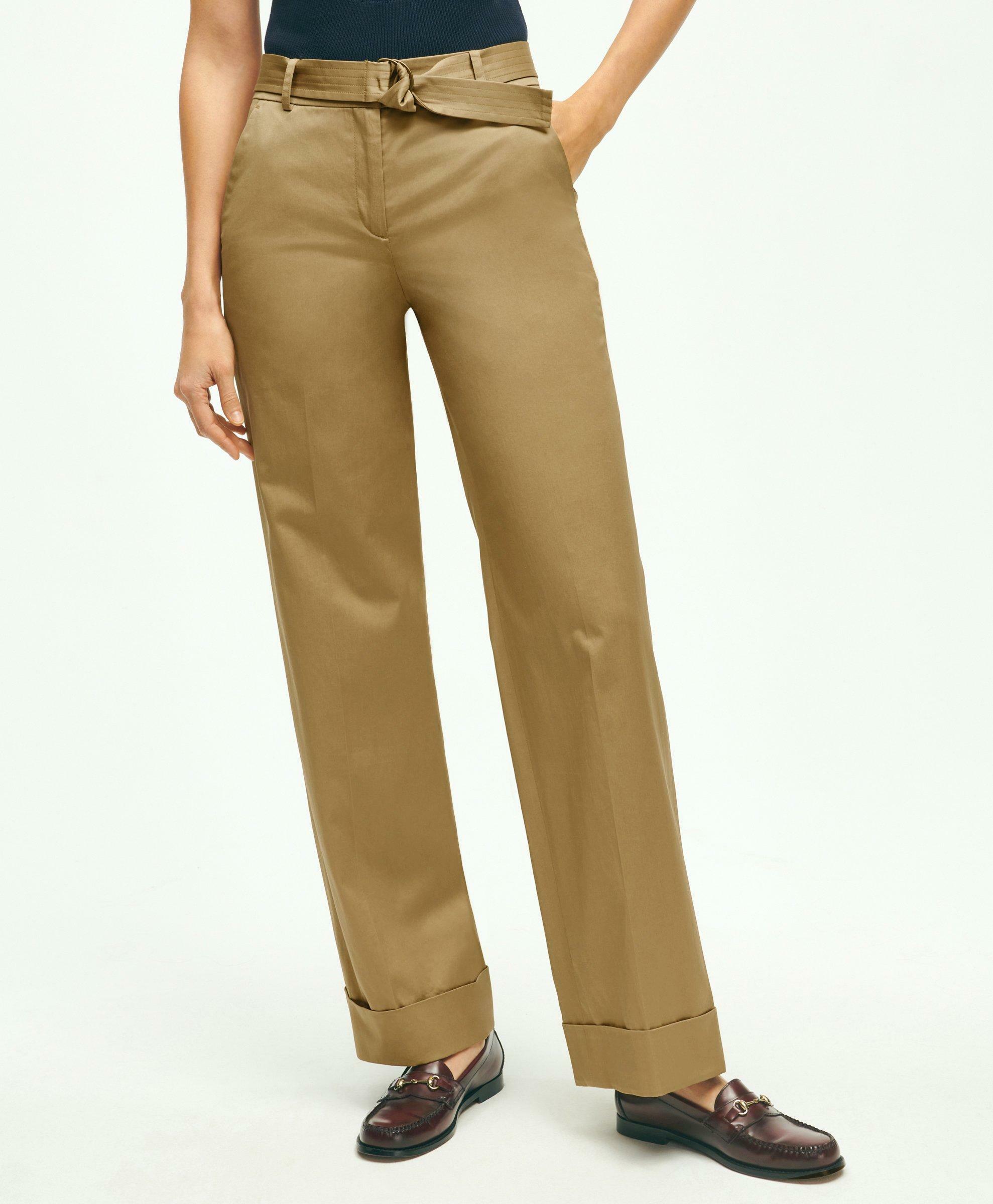 Brooks Brothers Women's Stretch Cotton Twill Belted Pants | Khaki