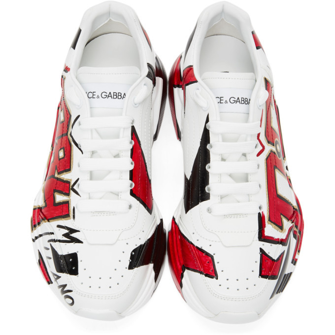 Dolce and Gabbana White and Multicolor Hand-Painted Daymaster Low Sneakers  Dolce & Gabbana
