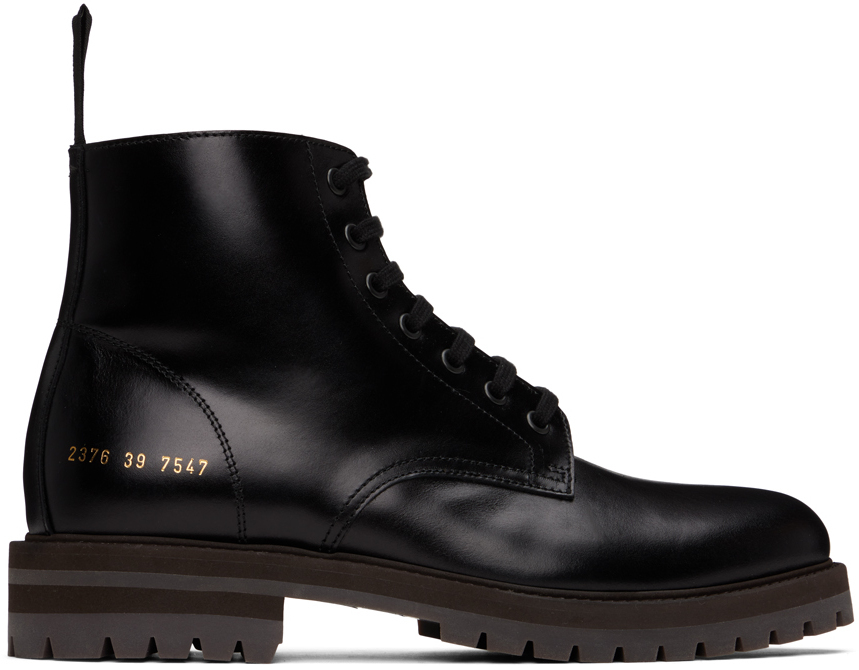Common Projects Black Leather Combat Boots Common Projects