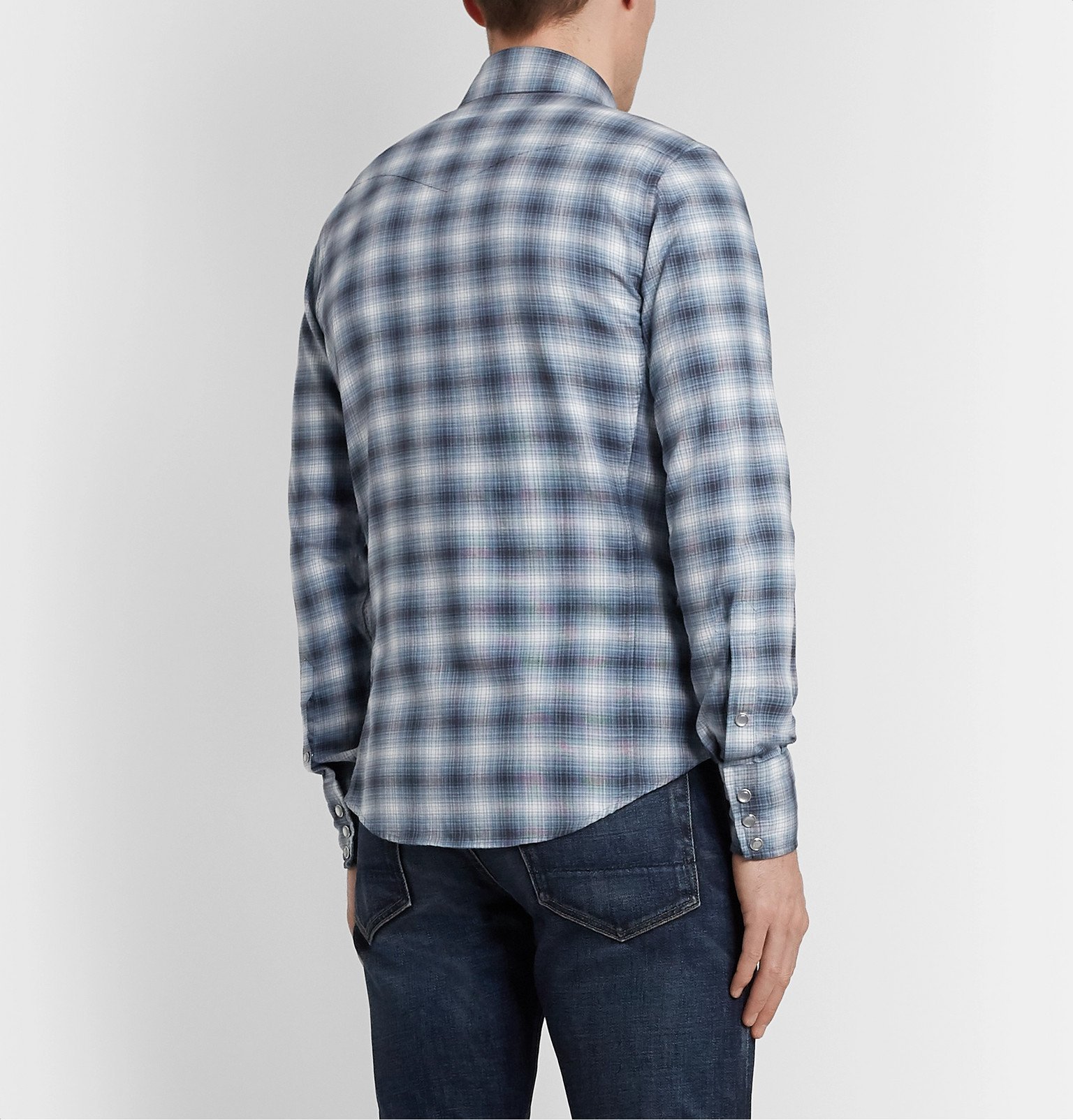 TOM FORD - Slim-Fit Checked Cotton Western Shirt - Blue TOM FORD