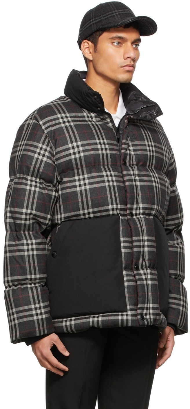 Burberry Gray Check Wool Down Jacket Burberry