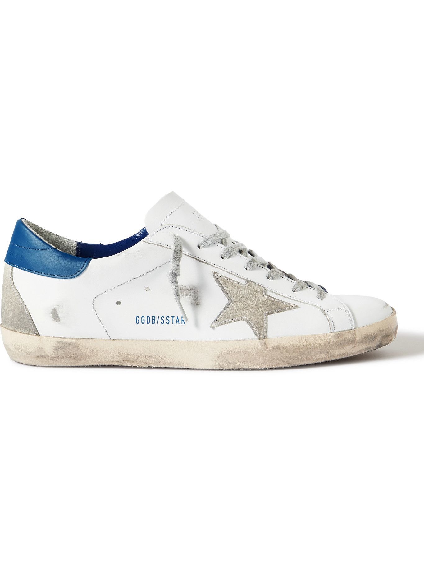 Golden Goose Superstar Distressed Leather and Suede Sneakers White