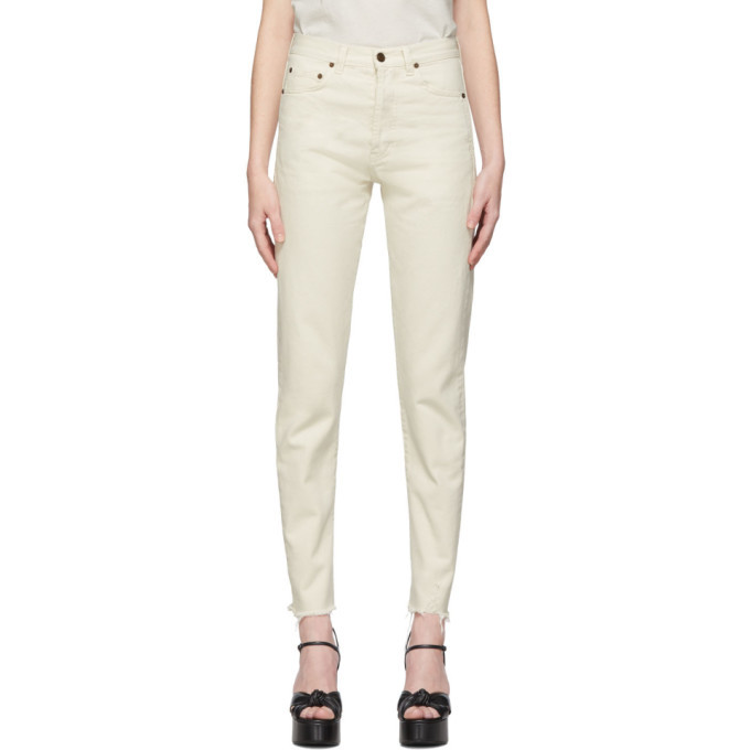 White Raw Edge Slim Jeans Saint Laurent