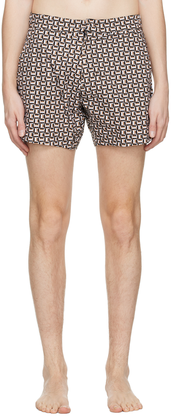 BOSS Beige Graphic Swim Shorts BOSS