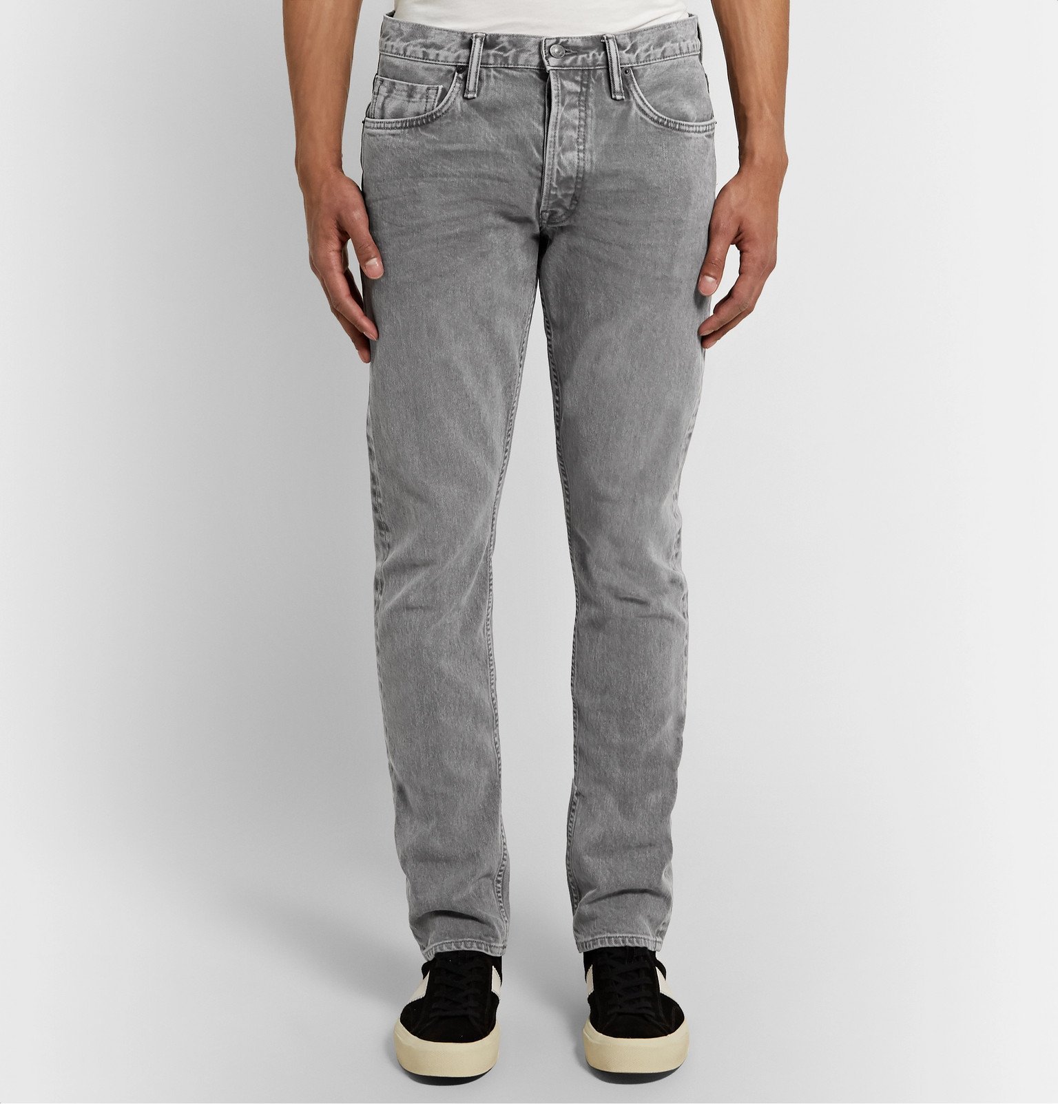 TOM FORD - Slim-Fit Selvedge Stretch-Denim Jeans - Gray TOM FORD