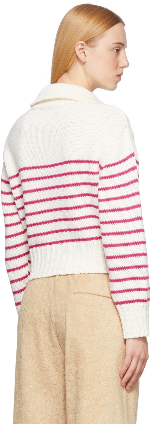 TheOpen Product White & Pink Stripe Half-Zip Sweater TheOpen Product