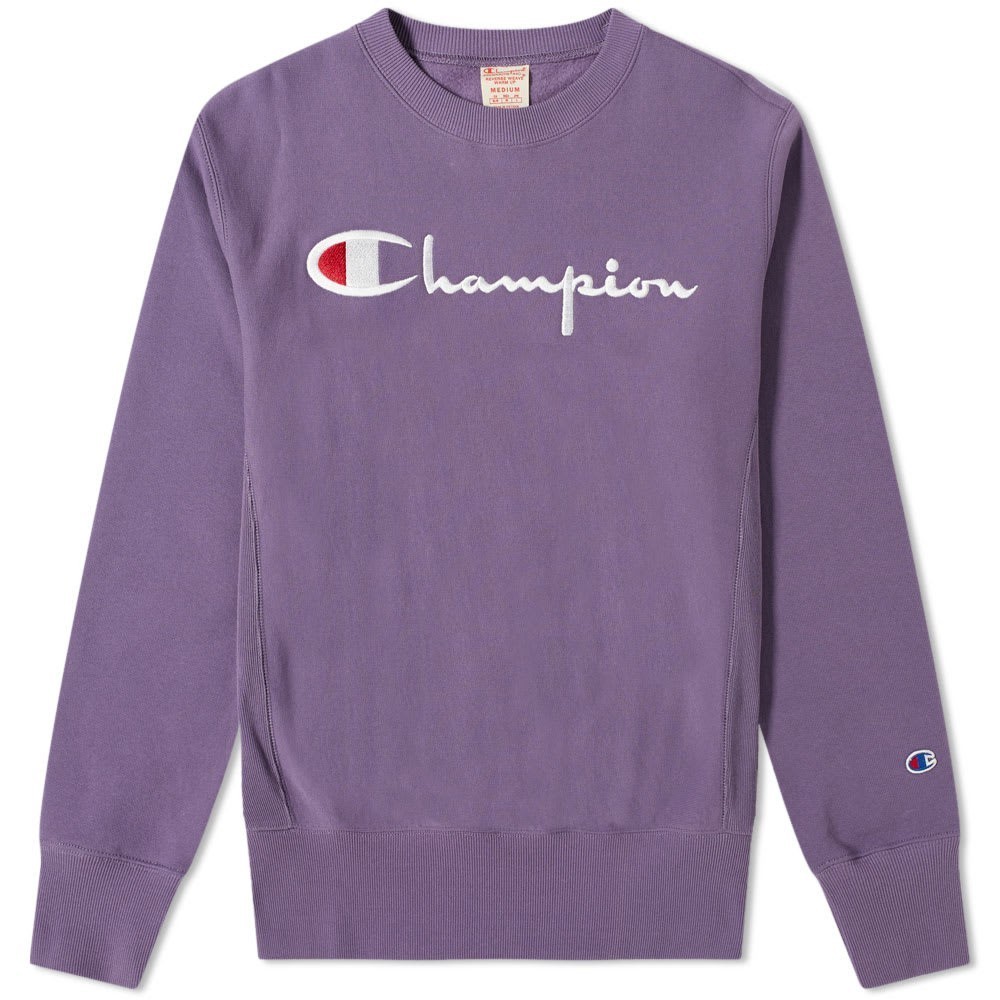 champion reverse weave big script crew sweat