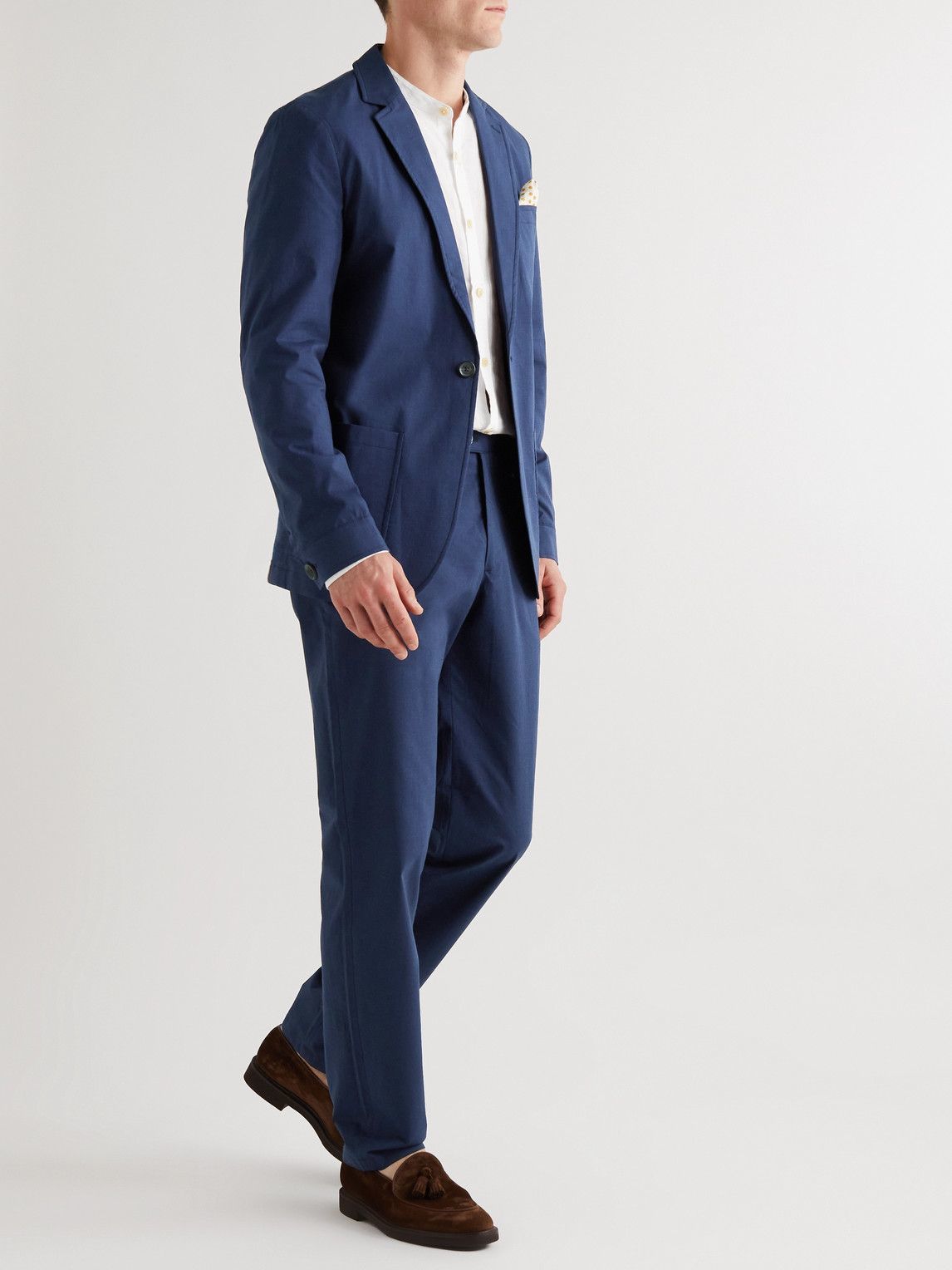 Oliver Spencer - Fishtail Straight-Leg Cotton-Blend Suit Trousers - Blue