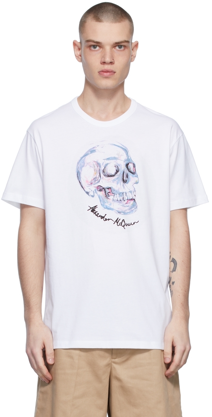 Alexander McQueen White Watercolor Skull T-Shirt Alexander McQueen