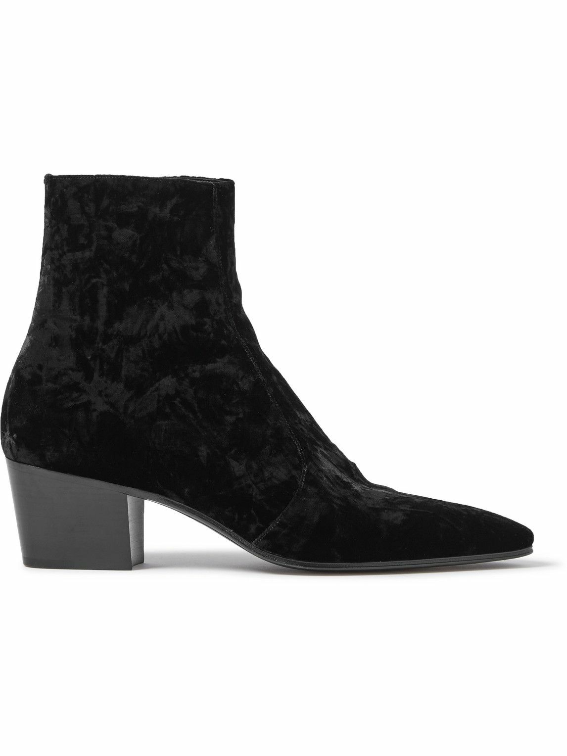 Photo: SAINT LAURENT - Velvet Ankle Boots - Black