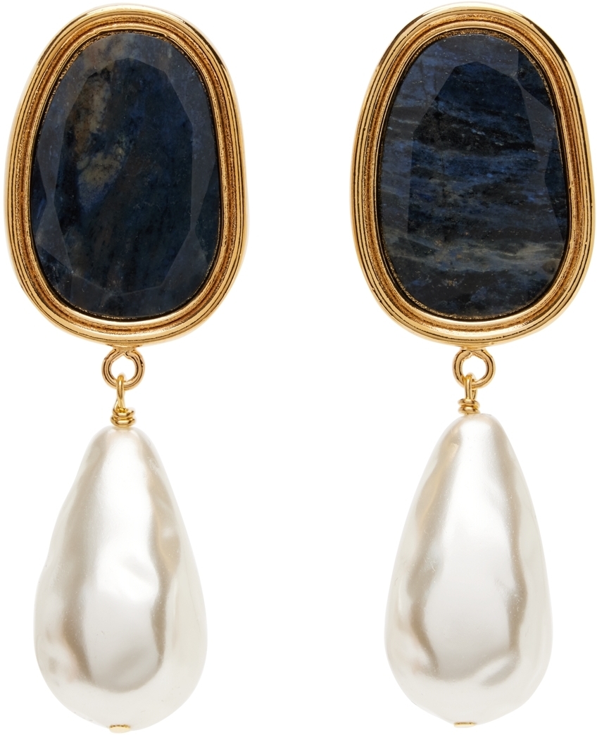 Erdem Blue Stone & Pearl Drop Earrings Erdem