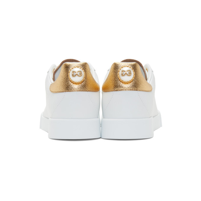 Dolce and Gabbana White and Gold Pearl Sneakers Dolce & Gabbana