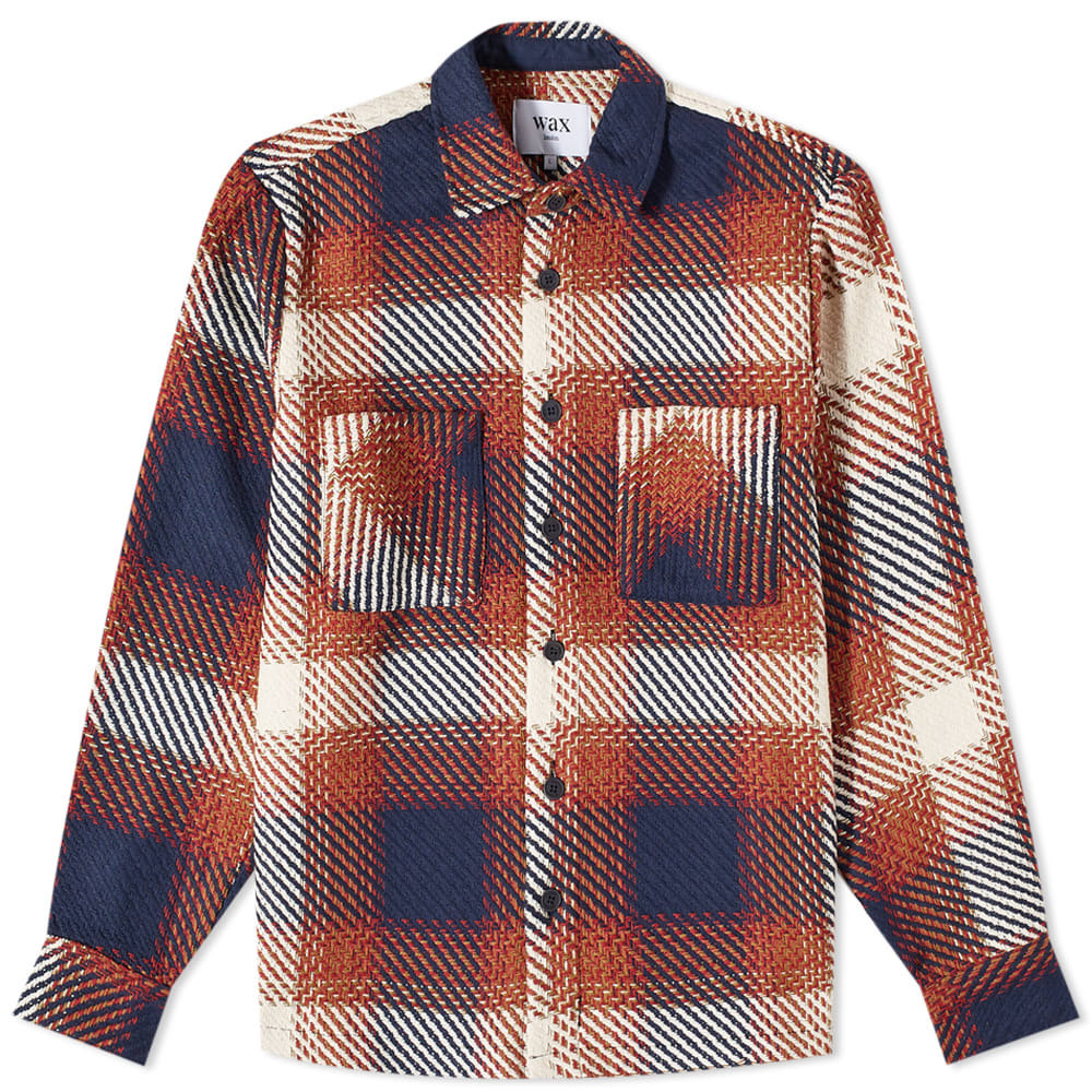 Wax London Men's Whiting Ombre Check Overshirt in Navy/Red Wax London