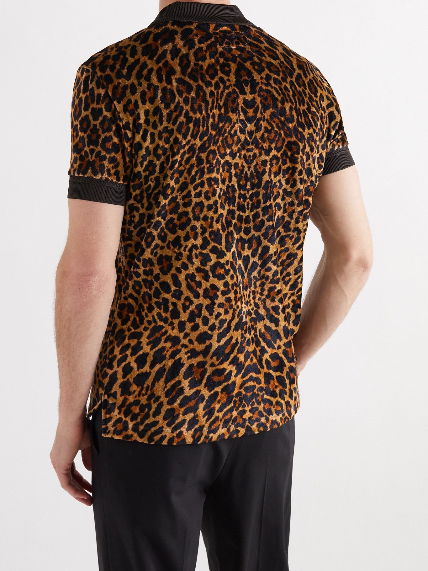 TOM FORD - Leopard-Print Velour Polo Shirt - Brown TOM FORD