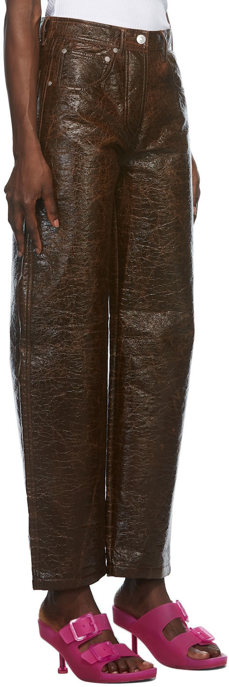 MSGM Brown Croc Faux-Leather Trousers MSGM