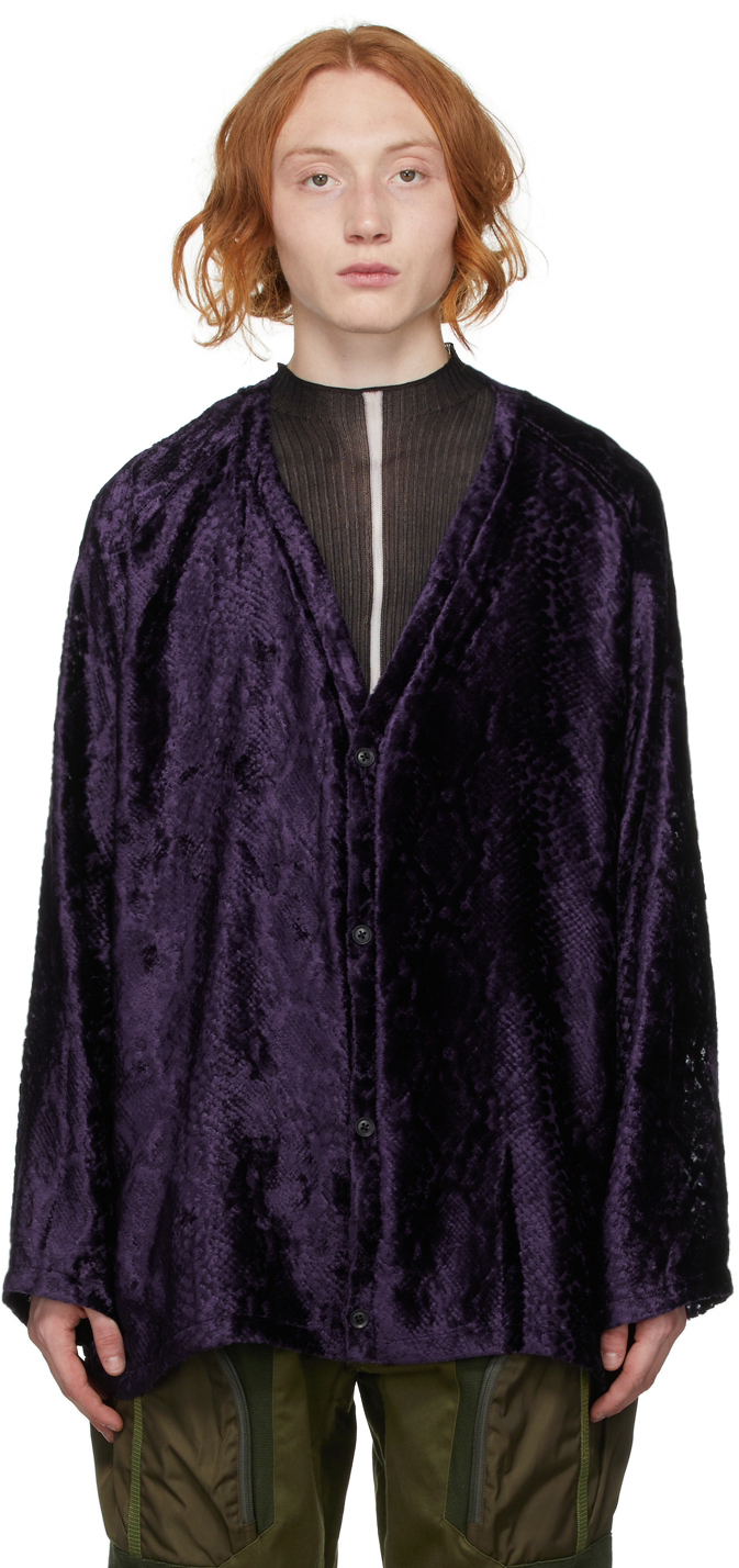 Needles Purple Velvet V-Neck Cardigan 