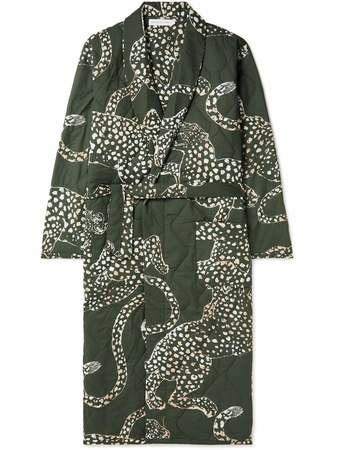 Desmond & Dempsey Quilted Printed Cotton Robe Green Desmond & Dempsey