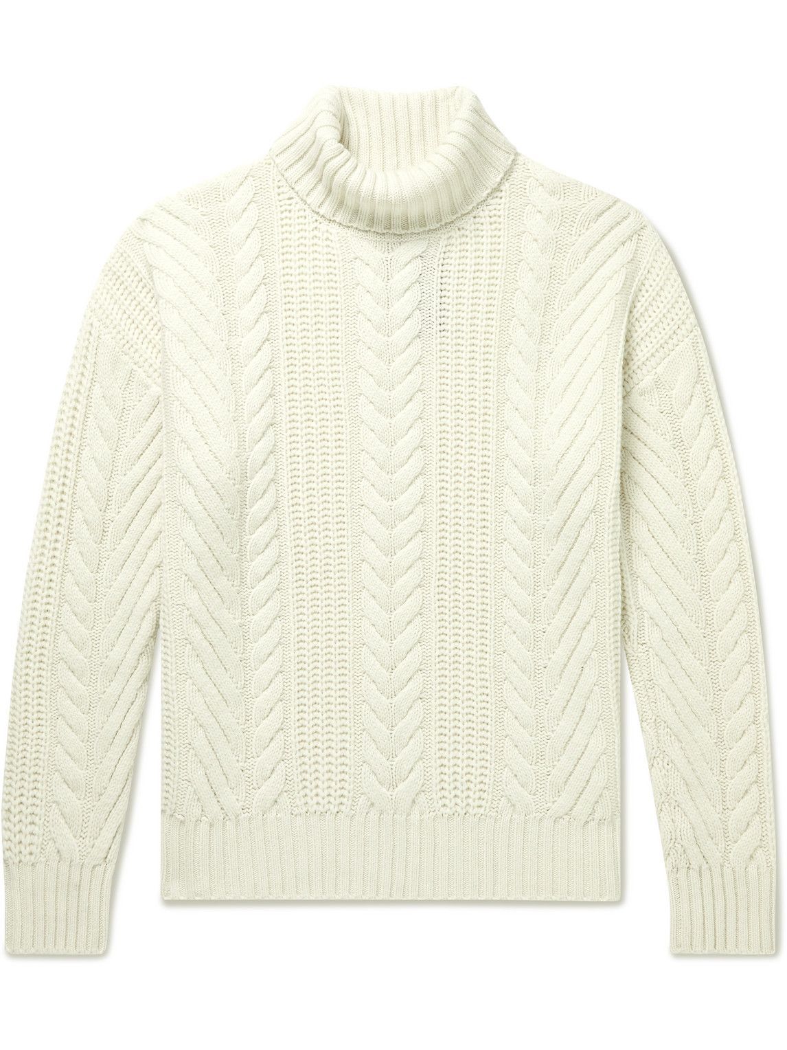 Hugo Boss - Nannos Cable-Knit Virgin Wool Rollneck Sweater - White Hugo ...