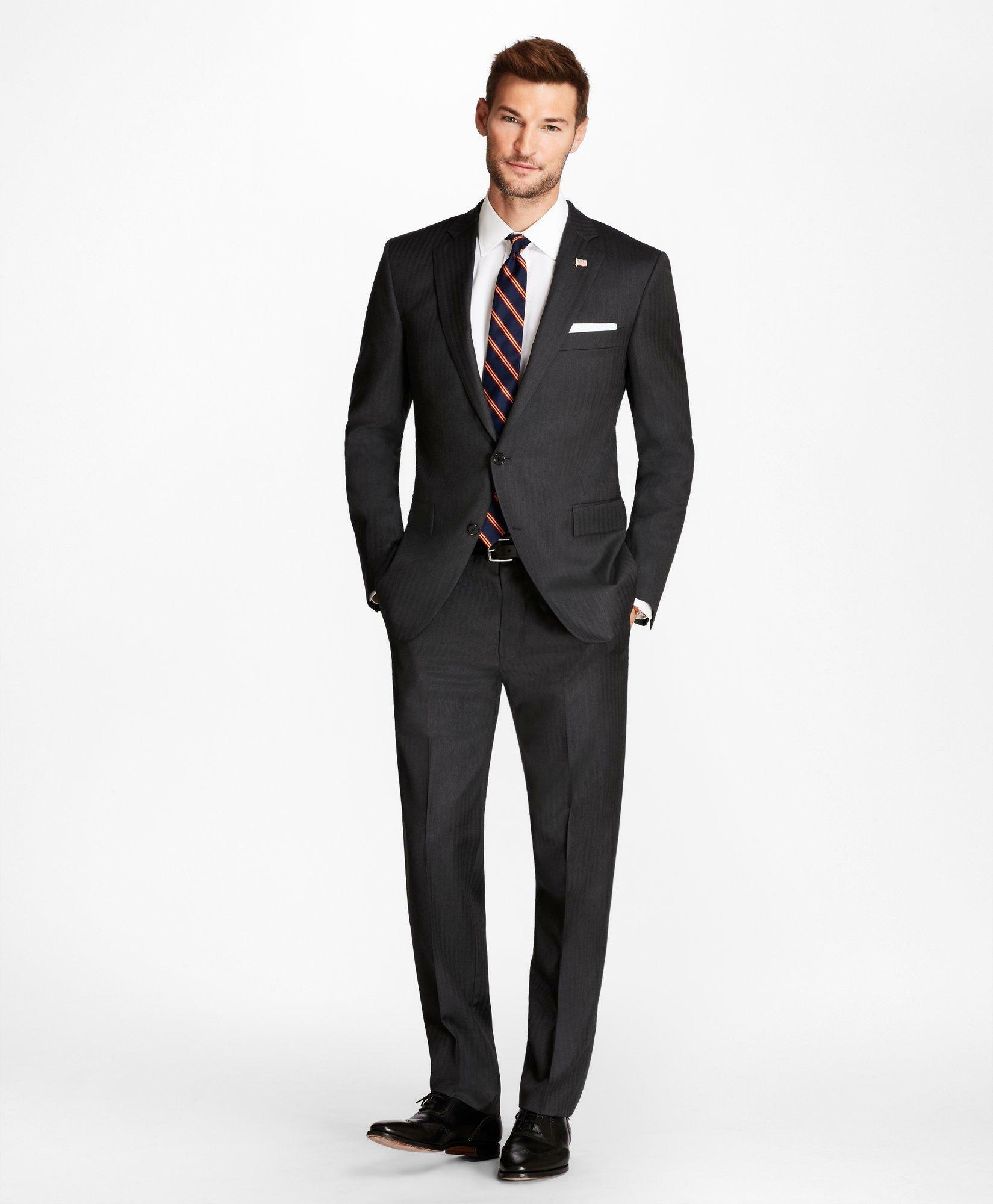 Photo: Brooks Brothers Men's Regent Fit Grey Herringbone 1818 Suit